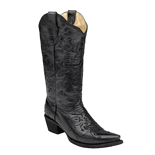 Image of Corral Boots Womens Embroidered Snip Toe Casual Boots Mid Calf Mid Heel 2-3 inch