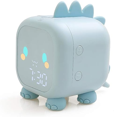 Reloj despertador de dinosaurio para niños, reloj despertador rosa con luz nocturna Bluetooth digital para niños y niñas