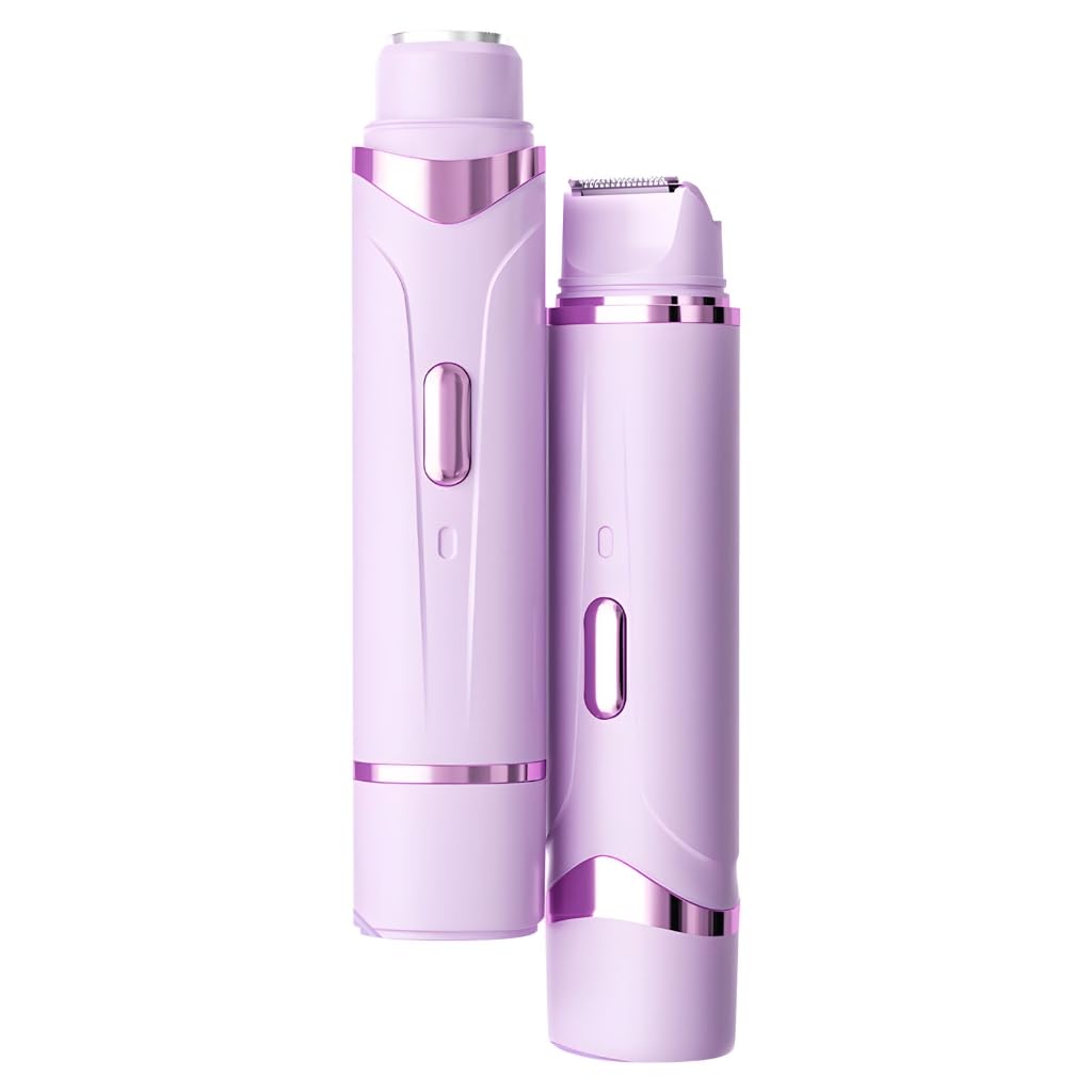 Bikini Trimmer for Women Dual Head – IPX7 Waterproof & Electric Razors for Pubic Hair, Face, Legs, Underarms – Portable Cordless Shaver with Fast Charging USB Rechargeable, Gifts for Women (Purp)