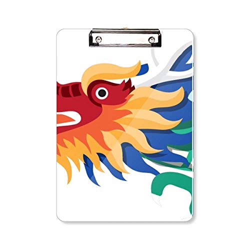 Tableau porte-bloc A4 motif dragon de Chine avec pince métallique pour bureau
