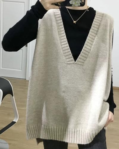 Image of Women's Casual Sweater Vest Sleeveless Knit Waistcoat Loose fit Pullover Sweaters