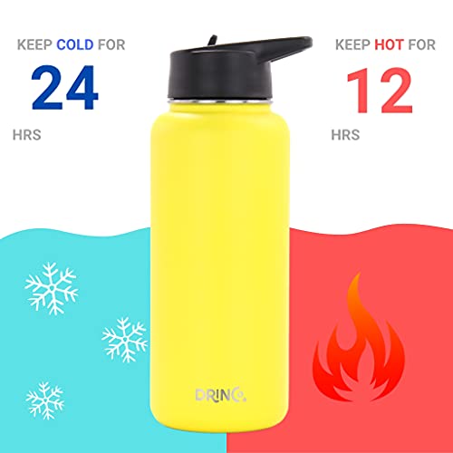 Image of Drinco Stainless Steel Water Bottle Spout Lid Vacuum Insulated Double Wall Water Bottle Wide Mouth Leak Proof Keep Cold Sport Camping Hiking (32oz Yellow)