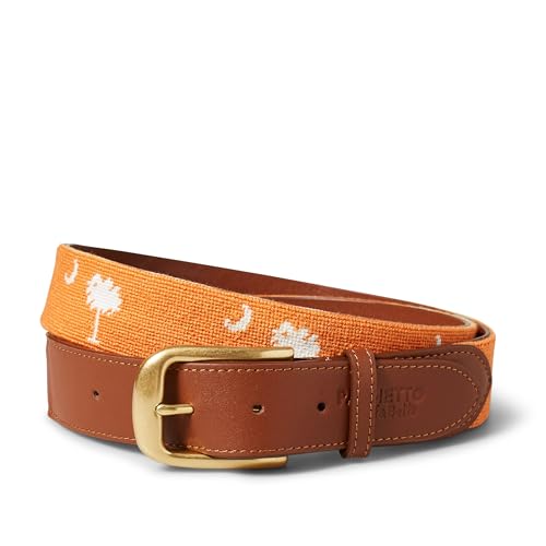 Palmetto Golf & Belts, Handmade Palmetto Tree Needlepoint Golf Belt, Orange Clemson backdrop with White Palmetto Tree,2
