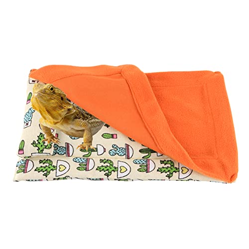 Image of Bearded Dragon Bed with Pillow Lizard Sleeping Bag Blanket Soft Warm Hideout Terrariums Accessories for Reptile Lizard Bearded Dragon (Orange)