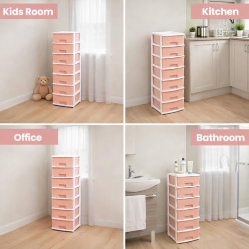 Image of Plastic Modular Drawer Storage Chest Of Drawers Organizer Storage Box, Large Stomo Racks For Multipurpose Anti-slip Shoes Organizers (Pink, 6 Layer)