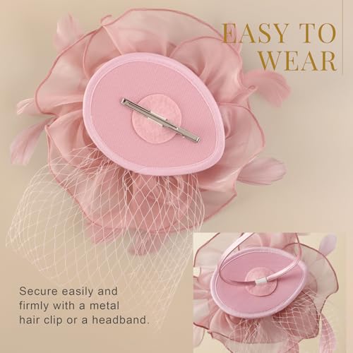 Image of DRESHOW Fascinators Hat Feather Headband Women's Fascinators Tea Party Headwear with Clip Flower Head Band for Girls & Women