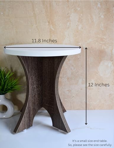 Beautiful Wooden Side Table/End Table/Plant Stand/Tea Table/Stool Living Room Furniture Round Shape (Dark Brown - 12 Inch)