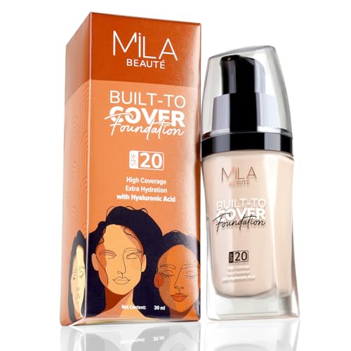Image of Mila Beaute Built to Cover Liquid Foundation I Medium to Buildable Coverage I Matte Finish I Lightweight I SPF 20 I Super Hydrating with Hyaluronic Acid (L-1-Ivory, 30ml)