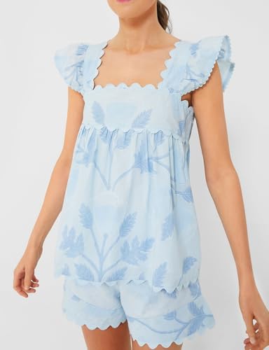 Image of ROAONOCOMO Women Summer Floral Pajama Set Ruffle Trim Cami Top Coquette Pj Set Gingham Babydoll 2 Piece Shorts Outfit
