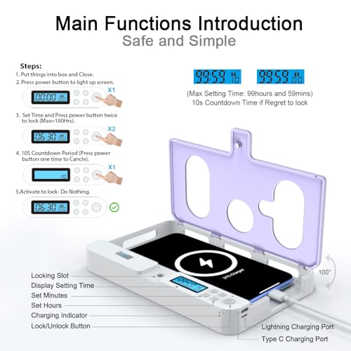 Image of ySky Portable Phone Timer Lock Box for iPhone and Android Phones, Self-Control Timer Phone Locker to Help Kids,Students, Adults Focus Back,Prevent Excessive Games, Mobile Phone Addiction(Purple)