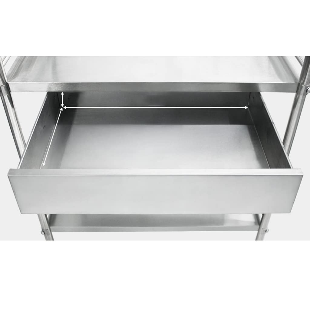 Carrello per cosmetici a 3 piani con ruote con freno universale, in acciaio inox I Carrello multiuso e struttura in metallo I Carrello da trasporto(Acciaio inossidabile anti-iodio 304-M-69*46*91CM