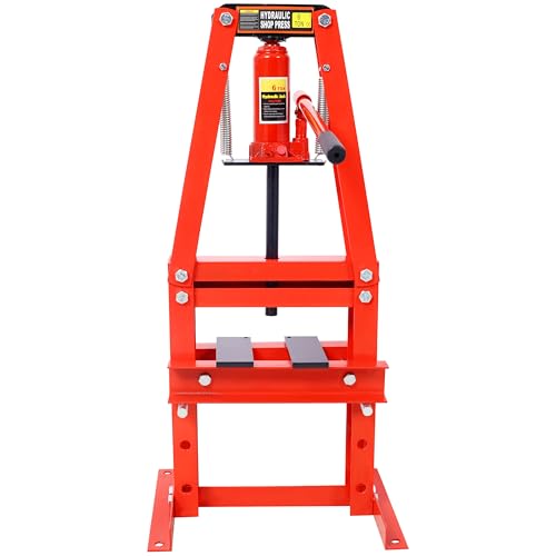 Hydraulic Shop Press - 6 Ton A-Frame Garage Floor Mount Press with Adjustable Height & Press Plates | Benchtop Hydraulic Press for Bend, Straighten, Punch The Metal Red