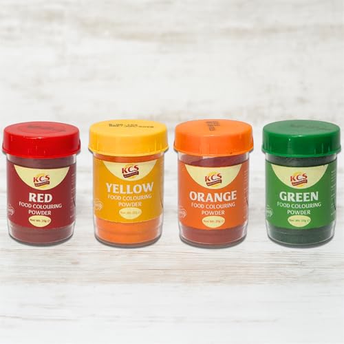 KCS Food Colour Powder Combo Pack – Yellow, Red, Orange & Green – 25g Each (Total 100g) | Edible Food Coloring for Baking, Cakes, Sweets, Mithai, Beverages & Desserts