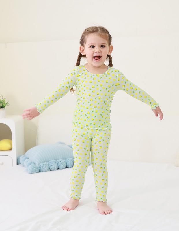 Toddler Girls Pajama Set 2 Piece Ribbed Long Sleeve Top Pants Sleepwear Little Girl's Viscose from Bamboo Pjs4