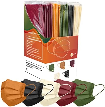 FriCARE Disposable Individually Wrapped Face Masks 4 Ply 50PCS, Colorful Breathable Safety Mask for Adults Women Man