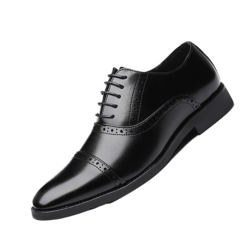 Men's Quarter Brogue Formal Oxford Shoes Waterproof Leather Evening Pointed Toe Classic Lace Up Prom Wedding Rubber Sole Slip Casual Shoe