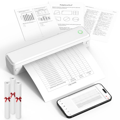 KNAON Bluetooth Thermal Printer, Portable Printer Wireless for Travel,Office&School, Includes 3 Rolls Paper – Supports US Letter,A4 Thermal Paper, Inkless Printing, Compatible with iOS,Android&Laptops