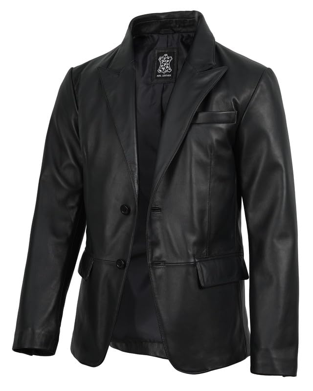 Image of Blingsoul Mens Leather Blazer - Casual Leather Sport Coat with Notch Lapel, Real Lambskin Leather Jacket for Men
