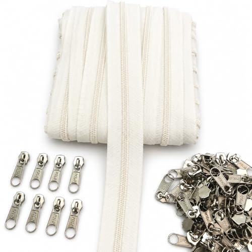 Image of M Fabrics 5 Meters Open Zipper with 10 Steel Zip Puller in Meter for Tailoring, Stitching, Bags and Purse (Open Ended Zips) - (5 Meter Roll + 10 Steel Zips Runner) - (White)