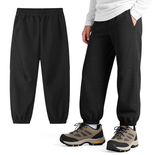 Hoseay Pantalones Softshell Trekking Niños, Forrados Pantalón Senderismo Térmicos Impermeables, Resistentes al Viento Pantalones Outdoor Deportivos Otoño Invierno para Niño 8-9 Años, Negro