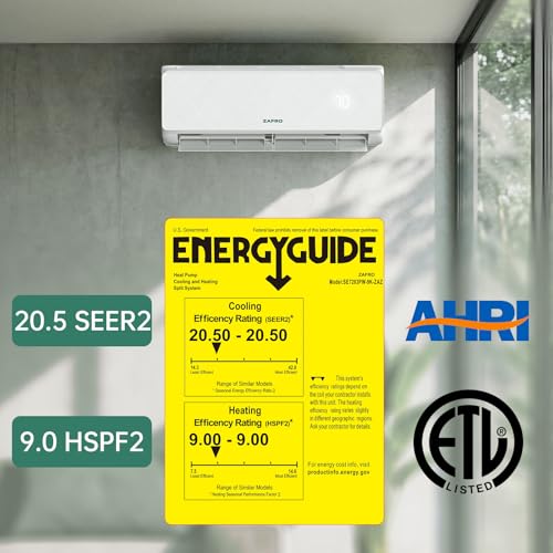 Image of ZAFRO 9000BTU Mini Split Air Conditioner Heat Pump, 20.5 SEER2, 115 V