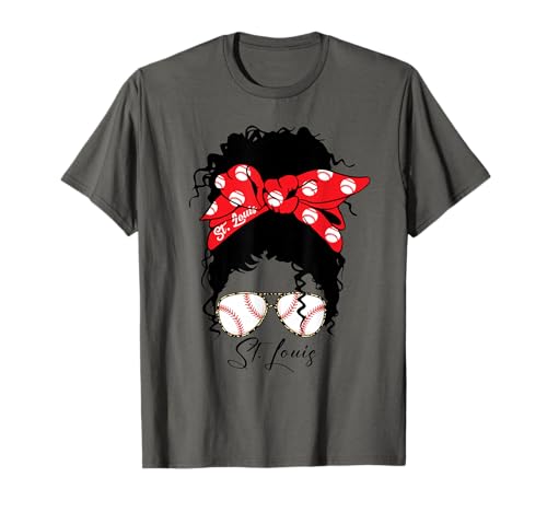 St. Louis Messy Bun Baseball Fan Souvenir I Love St. Louis T-Shirt