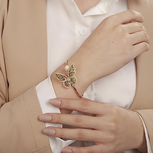 Aimimier Crystal Butterfly Pearl Bracelet Bangle for Women2