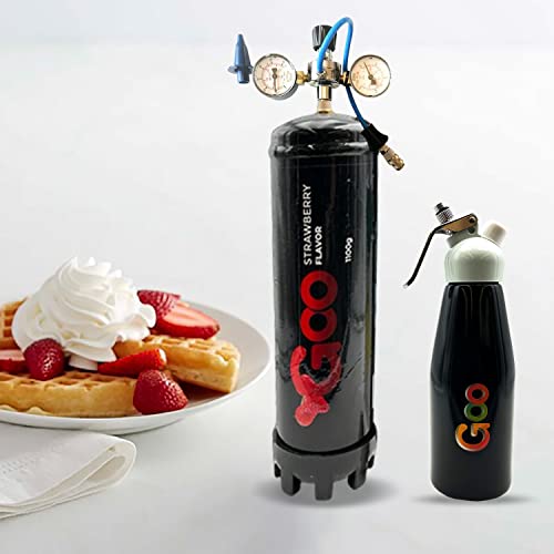 Goo Premium Whipped Cream Charger - Food Grade Nitrous Oxide Tank - For Any Standard Whipping Cream Dispenser - Pure Flavored N2O Whip Cream Chargers - Strawberry Flavor - 1100G Cylinders (2 Pk) #TOP2