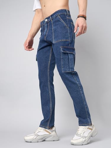 Image of STUDIO NEXX Men's Loose Fit Cargo Jeans| Stretchable | Cargo Denims | Utility Pockets