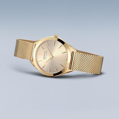 BERING Solar Damenuhr 31 mm Edelstahl Milanaise Gold-4