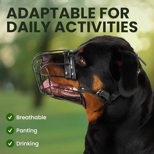 BRONZEDOG Hundemaulkorb Verstellbar Robustes PVC/Metalldrahtkorb für Große und Sehr Große Hunde mit Lederbändern Atmungsaktiv, Trinkfähig, Training, Verhindert Beißen (Rottweiler, PVC)