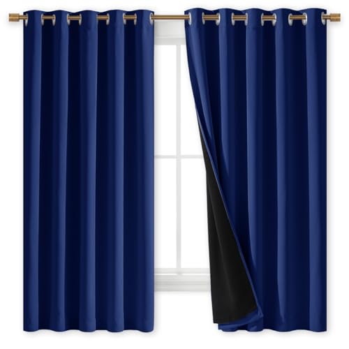 Image of NICETOWN 100% Blackout Lined Curtains, Royal Blue, 1 Pair, 70 inch Width x 63 inch Length Each Panel, 2 Thick Layers Completely Blackout Window Treatment Thermal Insulated Drapes for Kitchen /Bedroom