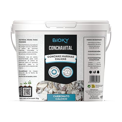 ConchaVital 3kg - Calcio para Gallinas Ponedoras y Otras Aves - Conchilla de Ostra para Piensos con +12 Minerales - Mejora Calidad del Huevo y Productividad, Corrige Carencias Nutricionales