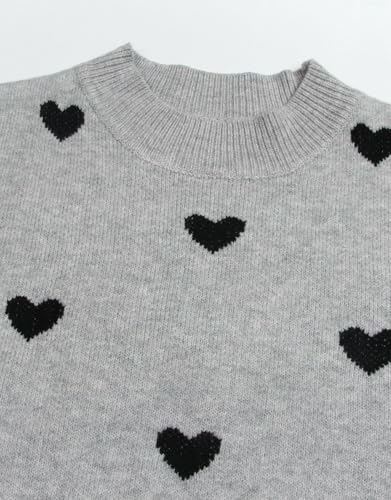 Image of Women's Long Sleeve Mock Neck Sweaters Loose Cute Heart Pullover Sweater