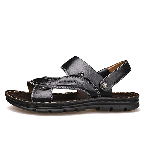 Men's Leather Sandals Casual Beach Shoes Non-Slip Slippers Two Sandals Men Sandals Leather(42)