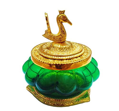 HEENA HOME DECOR KUBERA LAKSHMI AKSHAYA POT WITH TOUGHEND GREEN GLASS - GREEN COLOUR 10CM HEIGHT