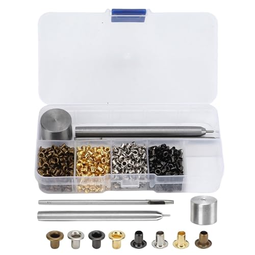 2mm Grommets Eyelets kit with Tool 800PCS 4 Colors Grommets 2mm Plated Copper Metal Grommet Kit Shoelaces Belts Eye Buckles with Plastic Storage Box
