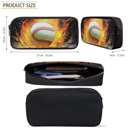 Bulopur 3 PCS Baseball Fire Water Pattern School Bag Set for Girls Boys, 17 Inch Student Backpack Insulated Lunch Bag Pen Case, Blue4