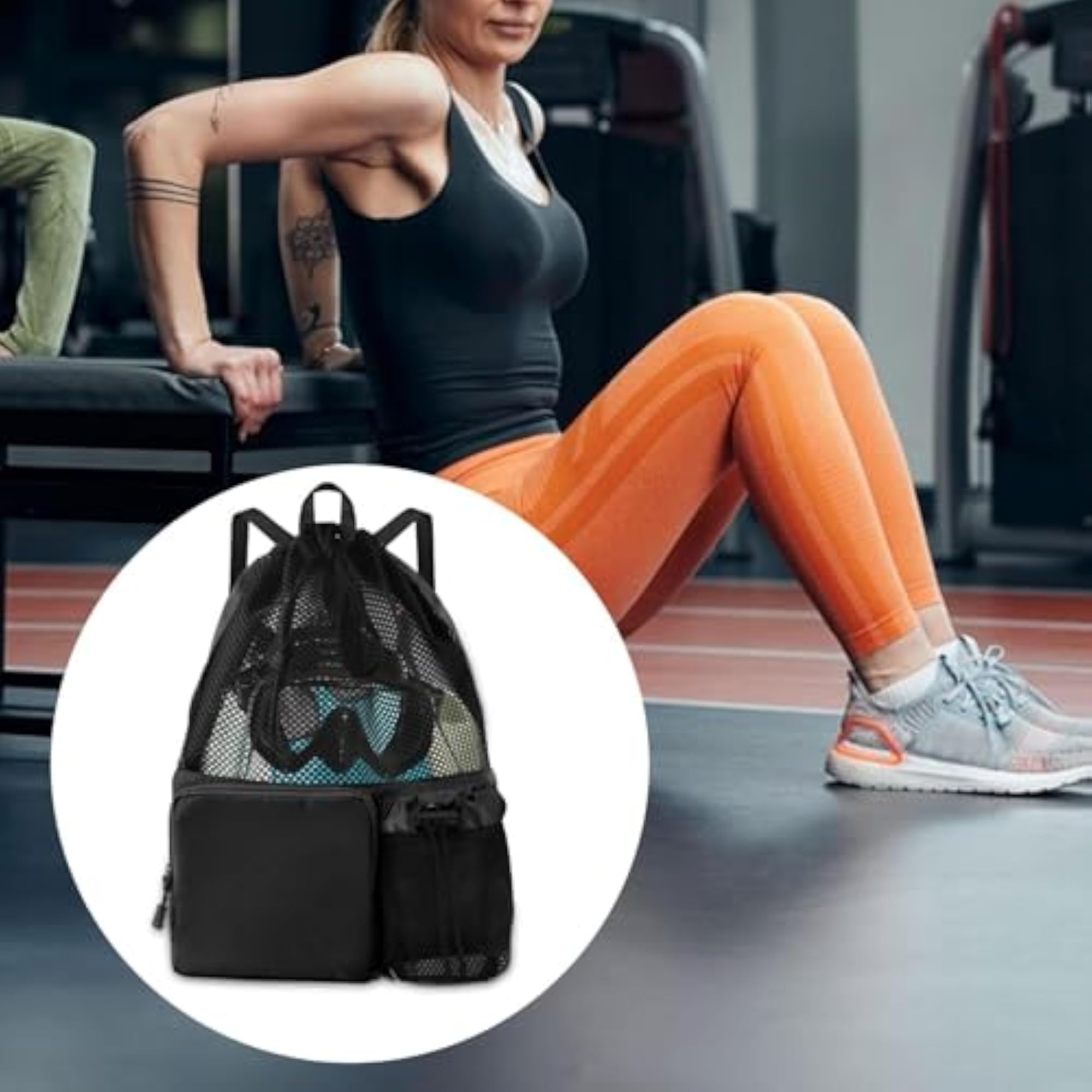 Mesh Drawstring Backpack Travel Gym Rucksack, Football Black
