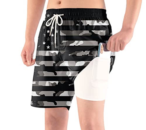 Camouflage Men's Swim Trunks with Compression Liner American Flag Bathing Suits Board Shorts with Boxer Brief Liner 7 Inch3