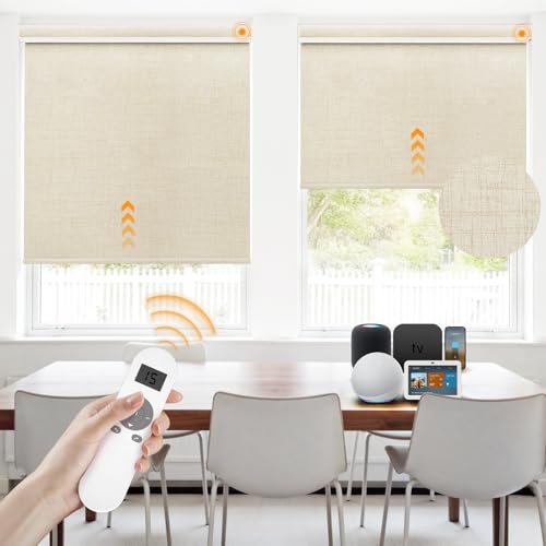 Motorized Blinds with Remote,100% Blackout Roller Shades Compatible with The