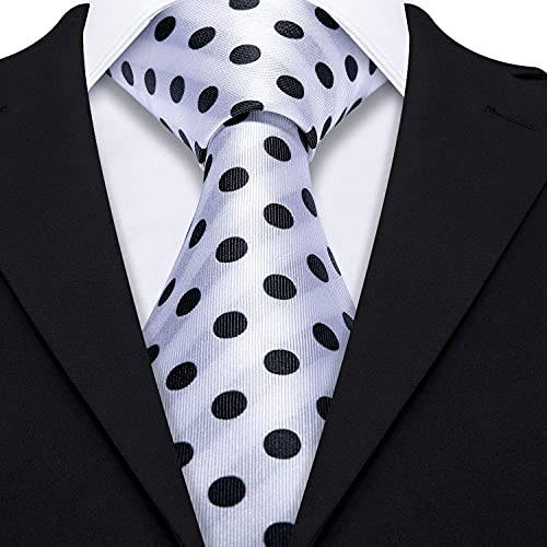 Barry.wang Mens Ties Silk Tie Pocket Square Cufflinks Set Woven Designer Black White Dot #TOP3