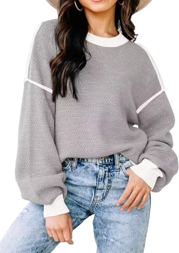 Image of Womens Sweaters Fall Fashion 2026 Color Block Oversized Pullover Knit Tops