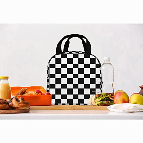 Zoczos LUNCH-BAG-H240 Checkered Pattern Reusable Lunch Bag Black And White Plaid Geometric Squares Pattern Lunch Organizer Box thumb #6