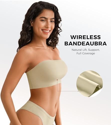 Image of DEANGELMON Strapless Bras for Women Non-Slip Silicone Bandeau Seamless Tube Top Bralette Comfy Non Padded Stretchy Stylish