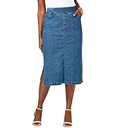 Jessica London Women's Plus Size Casual Comfort Elastic Waist Stretch Denim Midi Skirt