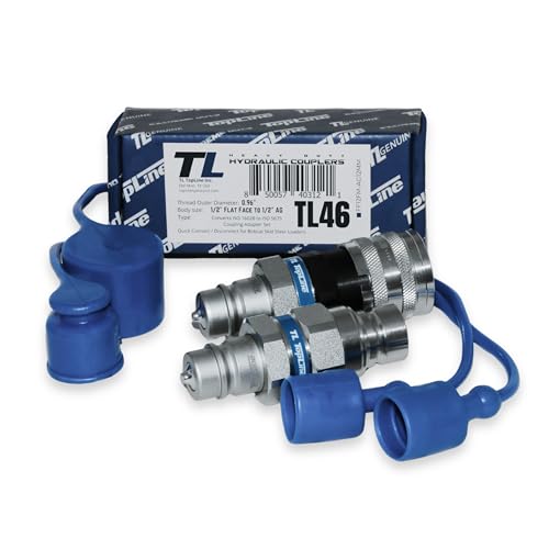 Image of 1 /2 inch Flat Face to Ag Style Hydraulic Quick Coupler Adapter Set | Install Flat Face Connector on Skid Steer | 5076 PSI | Zinc Plated | ISO 16028 to ISO 5675 | with Dust Caps | Model TL46