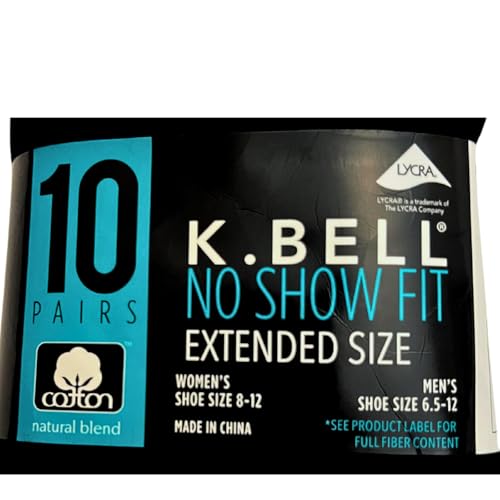 KBell Ladies' No Show Sock, 10-pair, Black/White, Size- 8-123