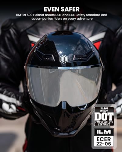 Image of ILM Motorcycle Helmets for Adult Men Women Full Face DOT ECE Powersports Dual Visor Street Racing Helmet with Pinlock Cascos para Motos Model MF509 (Gloss Blacks, 2XL)
