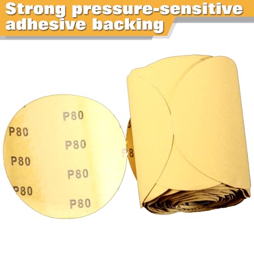 Image of SPEEDWOX 100 Pcs 80 Grit 5 inch Round Sanding Paper Roll Sanding Disc | Adhesive Back PSA Sticky Back, No Hole Stick and Sand, For Wood, Auto Body Repair, Marine, Paint, Metal and Plastics